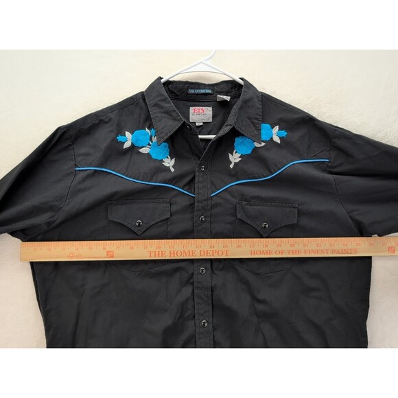 Ely Diamond San Antonio Rose Pearl Snap Western Cowboy Black W/ Blue Rose Sz XL - Picture 9 of 15